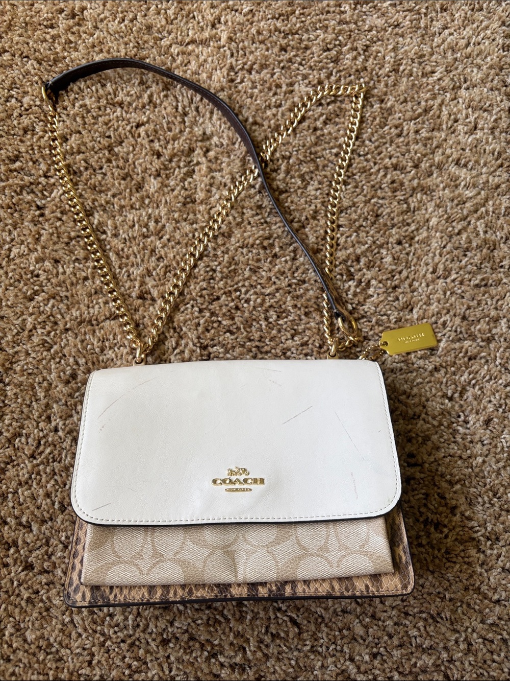Coach Cream and Signature Canvas Chain Crossbody Bag